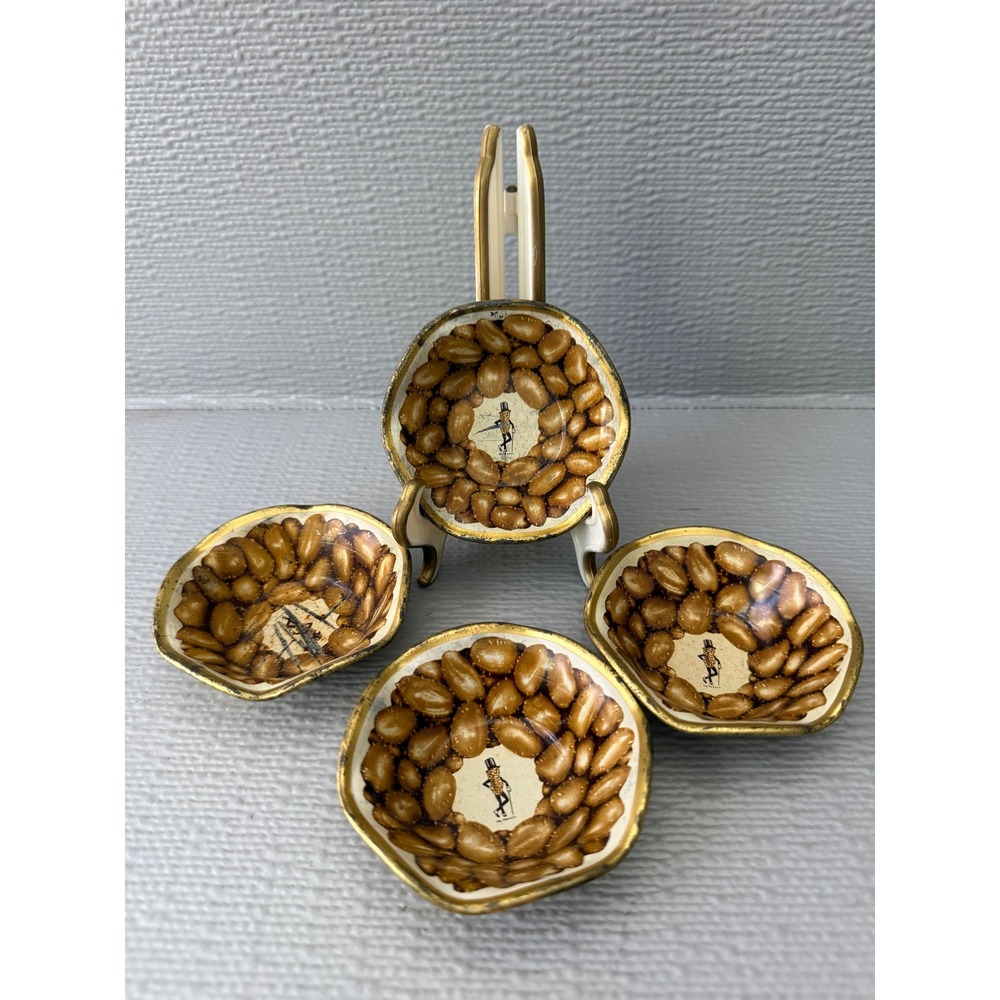 Vintage Planters‎ Mr Peanut Metal Nut Dishes Set of 4 Gold Tone Made in USA